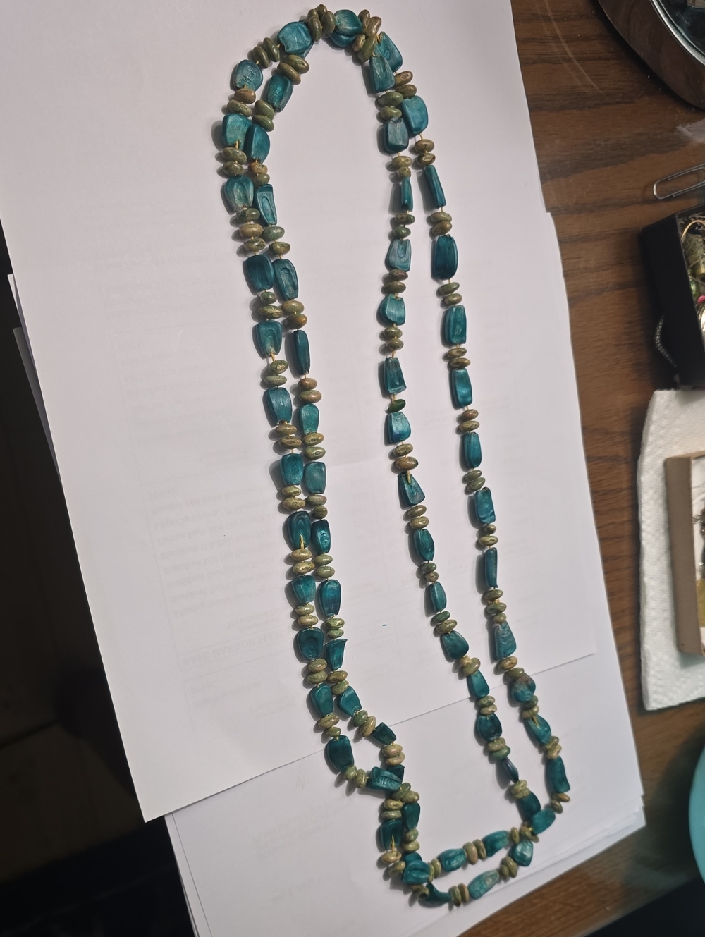 Turquoise Died Corn And Green Seads Long Necklace - Womens Jewelry